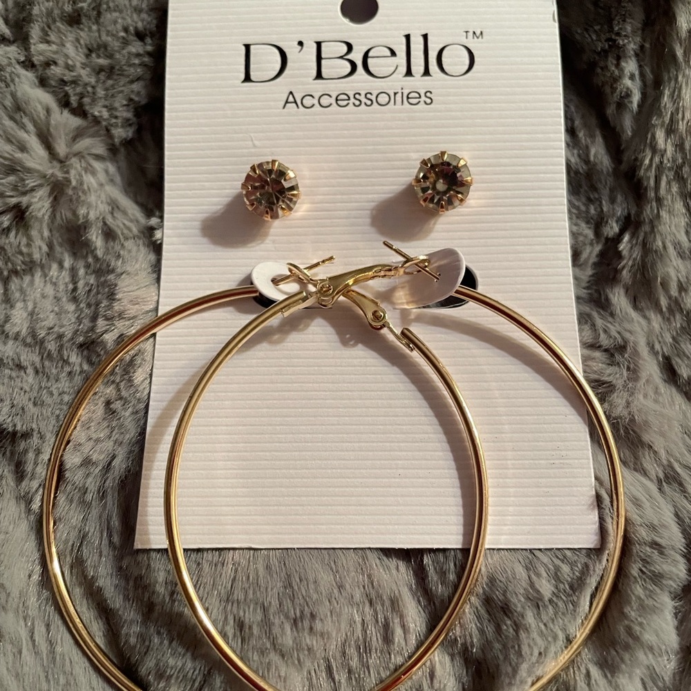 D’Bello Gold Hoop and Clear Stud Earrings